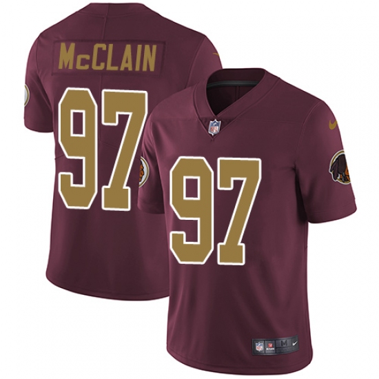 Youth Nike Washington Redskins 97 Terrell McClain Burgundy Red/Gold Number Alternate 80TH Anniversary Vapor Untouchable Limited Player NFL Jersey