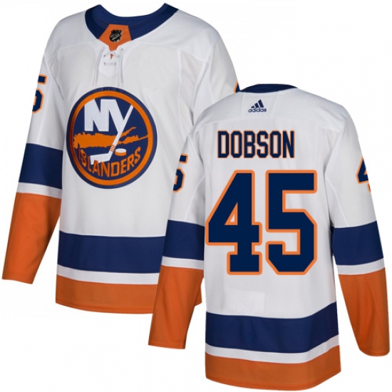 Men's Adidas New York Islanders 45 Noah Dobson Authentic White Away NHL Jersey