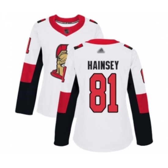 Women's Ottawa Senators 81 Ron Hainsey Authentic White Away Hockey Jersey