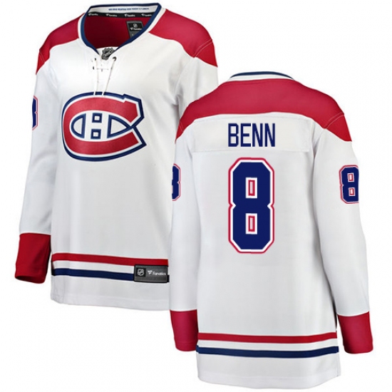 Women's Montreal Canadiens 8 Jordie Benn Authentic White Away Fanatics Branded Breakaway NHL Jersey