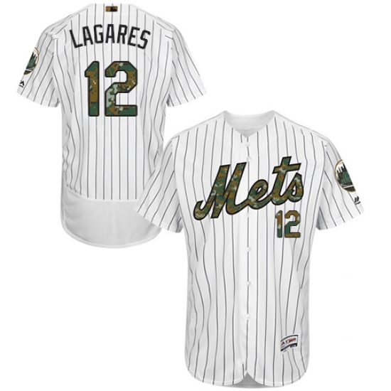 Men's Majestic New York Mets 12 Juan Lagares Authentic White 2016 Memorial Day Fashion Flex Base MLB Jersey