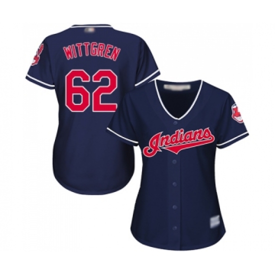 Women's Cleveland Indians 62 Nick Wittgren Replica Navy Blue Alternate 1 Cool Base Baseball Jersey
