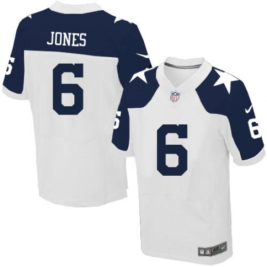 Men's Nike Dallas Cowboys 6 Chris Jones Elite White Throwback Alternate NFL Jersey