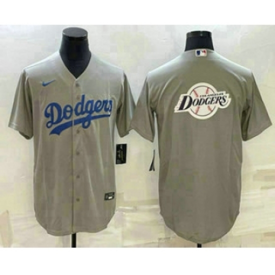 Men's Los Angeles Dodgers Grey Team Big Logo Cool Base Stitched Baseball Jersey