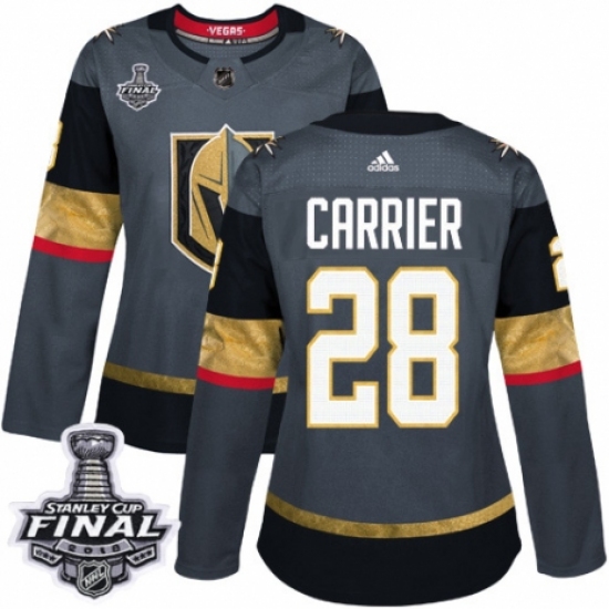 Women's Adidas Vegas Golden Knights 28 William Carrier Authentic Gray Home 2018 Stanley Cup Final NHL Jersey