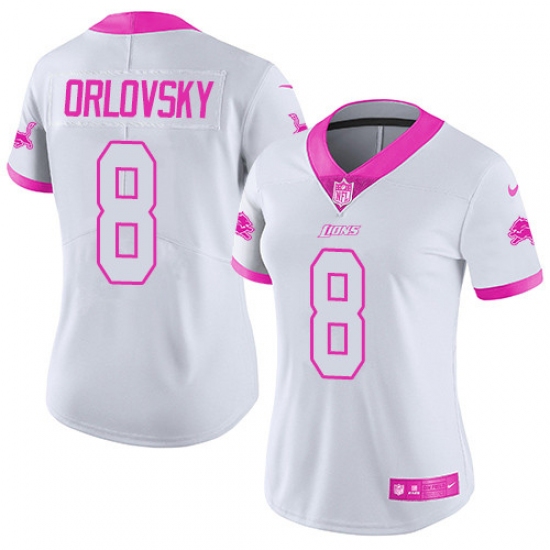 Women's Nike Detroit Lions 8 Dan Orlovsky Limited White/Pink Rush Fashion NFL Jersey
