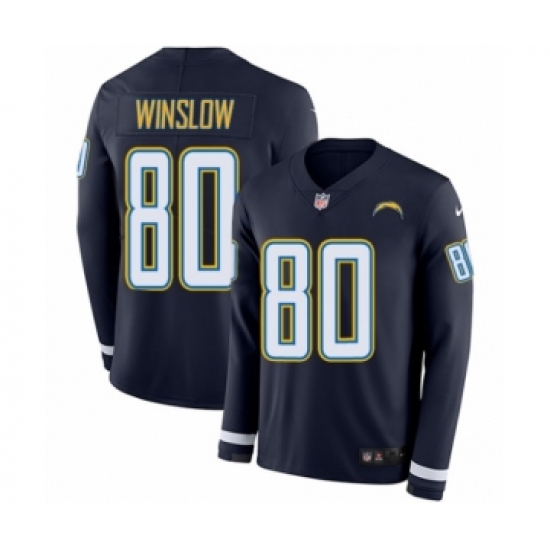 Men's Nike Los Angeles Chargers 80 Kellen Winslow Limited Navy Blue Therma Long Sleeve NFL Jersey