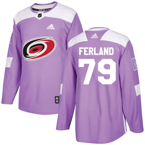 Men's Adidas Carolina Hurricanes 79 Michael Ferland Purple Authentic Fights Cancer Stitched NHL Jersey