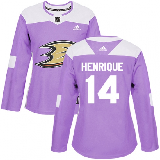 Women's Adidas Anaheim Ducks 14 Adam Henrique Authentic Purple Fights Cancer Practice NHL Jersey