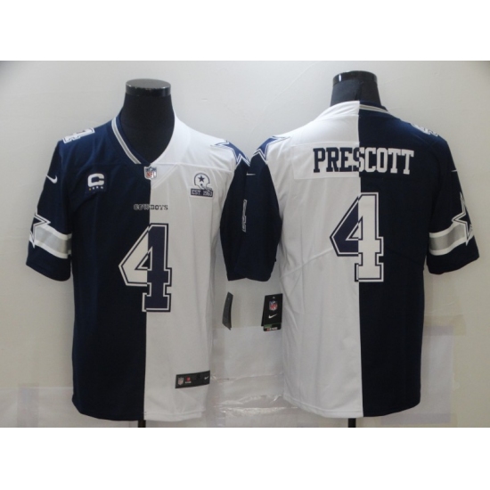 Men's Dallas Cowboys 4 Dak Prescott Blue White C Limited Split Fashion Football Jersey