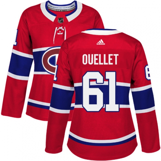 Women's Adidas Montreal Canadiens 61 Xavier Ouellet Premier Red Home NHL Jersey