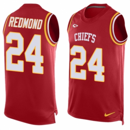 Men's Nike Kansas City Chiefs 24 Will Redmond Limited Red Player Name & Number Tank Top NFL Jersey