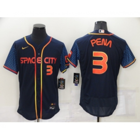 Men's Houston Astros 3 Jeremy Pena Number 2022 Navy Blue City Connect Flex Base Stitched Baseball Jersey