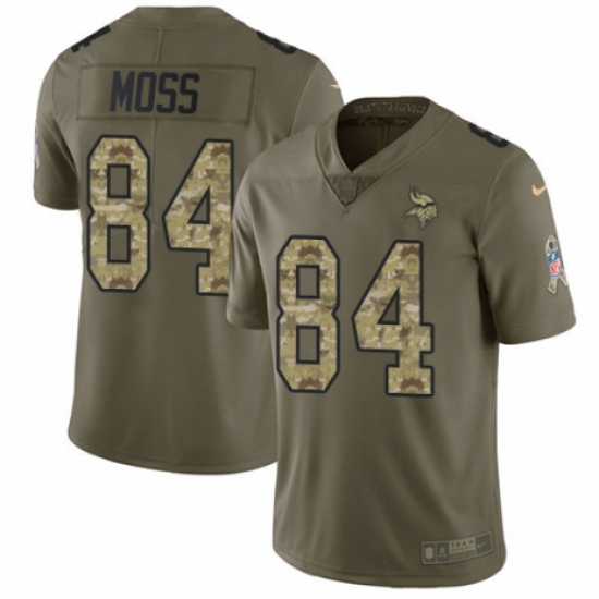 Men's Nike Minnesota Vikings 84 Randy Moss Limited Olive/Camo 2017 Salute to Service NFL Jersey