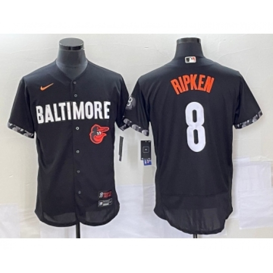 Men's Baltimore Orioles 8 Cal Ripken Jr Black 2023 City Connect Flex Base Stitched Jersey