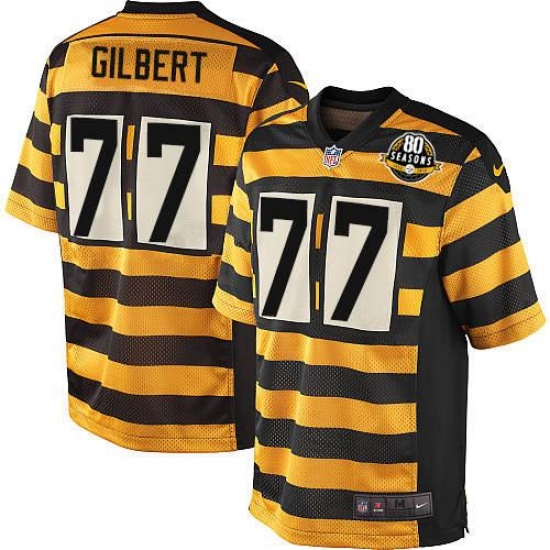 Men's Nike Pittsburgh Steelers 77 Marcus Gilbert Game Yellow/Black Alternate 80TH Anniversary Throwback NFL Jersey