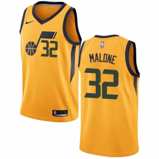 Men's Nike Utah Jazz 32 Karl Malone Swingman Gold NBA Jersey Statement Edition