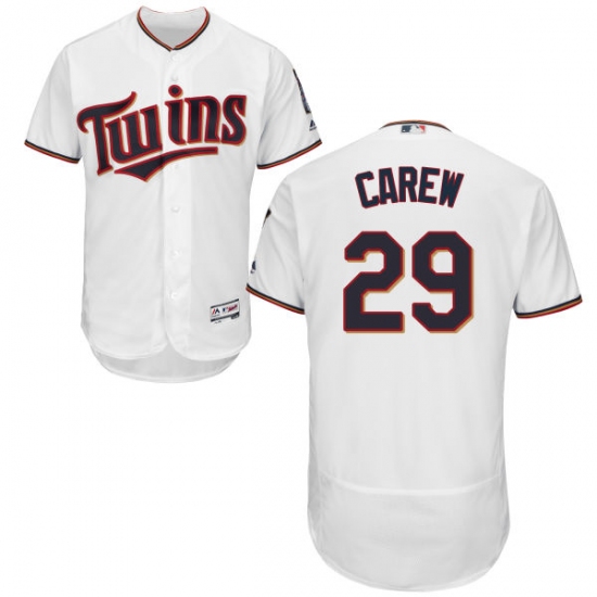 Men's Majestic Minnesota Twins 29 Rod Carew White Home Flex Base Authentic Collection MLB Jersey