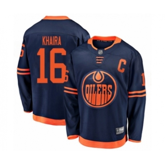 Youth Edmonton Oilers 16 Jujhar Khaira Authentic Navy Blue Alternate Fanatics Branded Breakaway Hockey Jersey