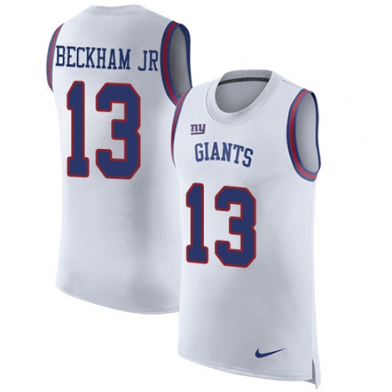Men's Nike New York Giants 13 Odell Beckham Jr Limited White Rush Player Name & Number Tank Top NFL Jersey