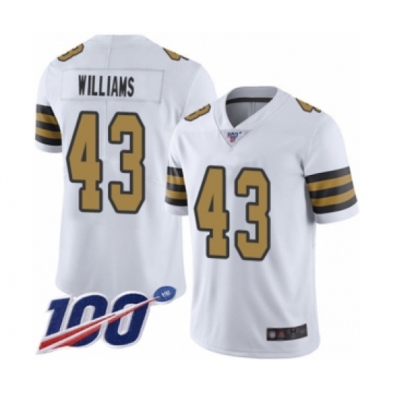 Men's New Orleans Saints 43 Marcus Williams Limited White Rush Vapor Untouchable 100th Season Football Jersey