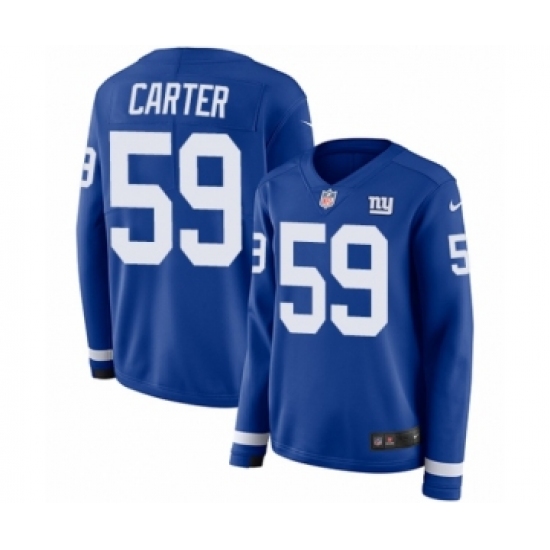 Women's Nike New York Giants 59 Lorenzo Carter Limited Royal Blue Therma Long Sleeve NFL Jersey