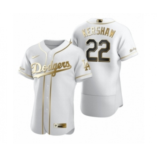 Men's Los Angeles Dodgers 22 Clayton Kershaw Nike White Authentic Golden Edition Jersey