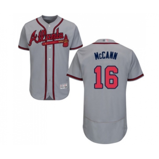 Men's Atlanta Braves 16 Brian McCann Grey Road Flex Base Authentic Collection Baseball Jersey