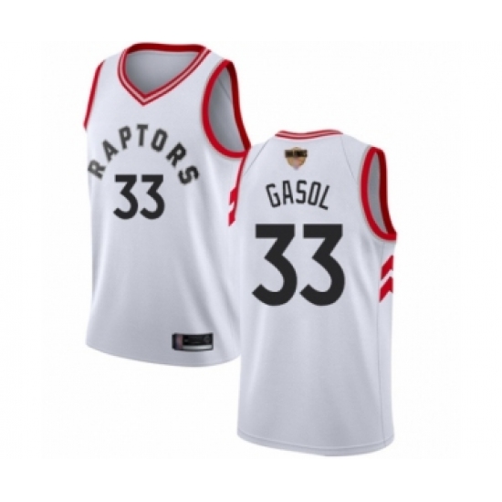 Women's Toronto Raptors 33 Marc Gasol Swingman White 2019 Basketball Finals Bound Jersey - Association Edition