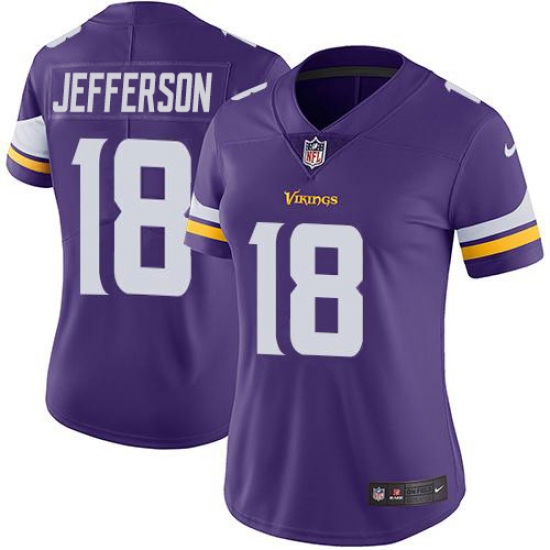 Women's Minnesota Vikings 18 Justin Jefferson Purple Team Color Stitched NFL Vapor Untouchable Limited Jersey