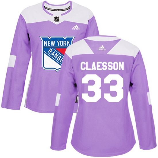 Women's Adidas New York Rangers 33 Fredrik Claesson Authentic Purple Fights Cancer Practice NHL Jersey