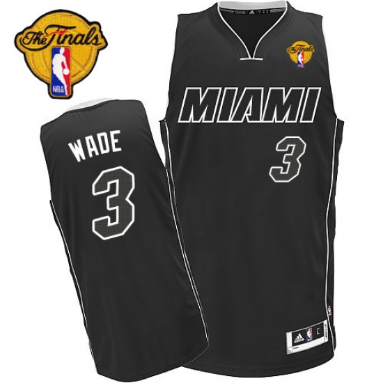 Men's Adidas Miami Heat 3 Dwyane Wade Authentic Black/White Finals Patch NBA Jersey