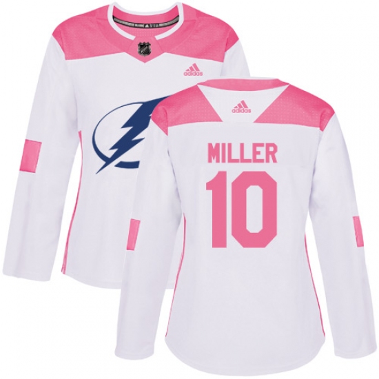 Women's Adidas Tampa Bay Lightning 10 J.T. Miller Authentic White Pink Fashion NHL Jersey