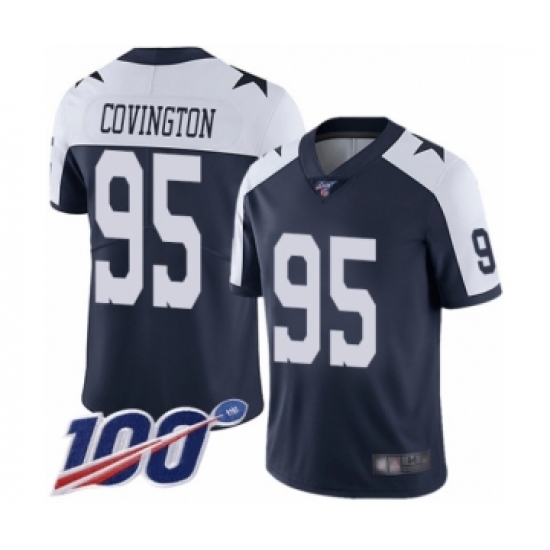 Men's Dallas Cowboys 95 Christian Covington Navy Blue Throwback Alternate Vapor Untouchable Limited Player 100th Season Football Jersey