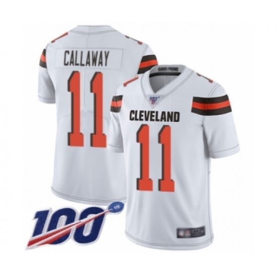 Men's Cleveland Browns 11 Antonio Callaway White Vapor Untouchable Limited Player 100th Season Football Jersey