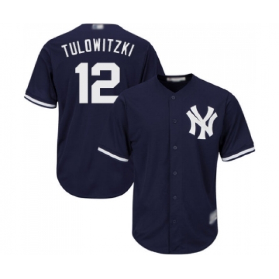Men's New York Yankees 12 Troy Tulowitzki Replica Navy Blue Alternate Baseball Jersey