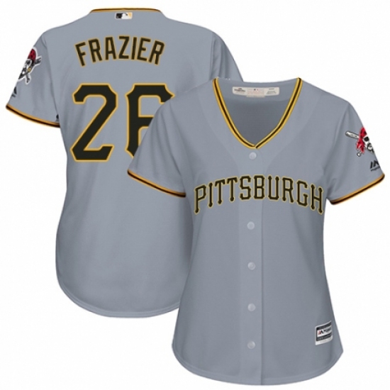 Women's Majestic Pittsburgh Pirates 26 Adam Frazier Replica Grey Road Cool Base MLB Jersey