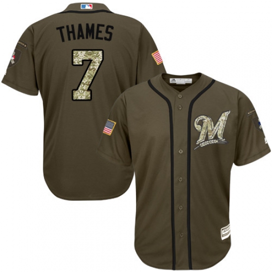 Men's Majestic Milwaukee Brewers 7 Eric Thames Authentic Green Salute to Service MLB Jersey