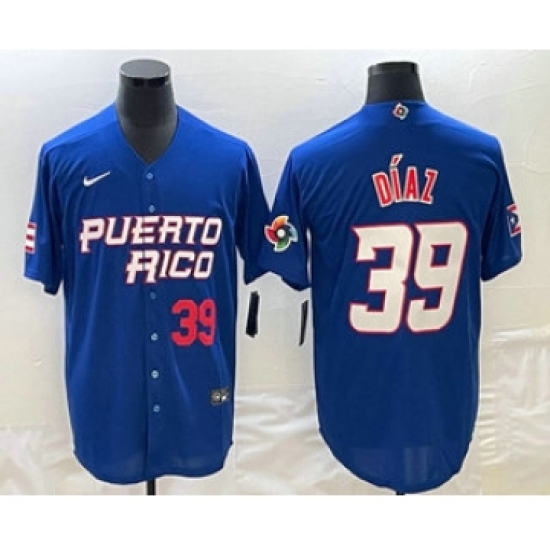 Men's Puerto Rico Baseball 39 Edwin Diaz Number 2023 Blue World Baseball Classic Stitched Jerseys