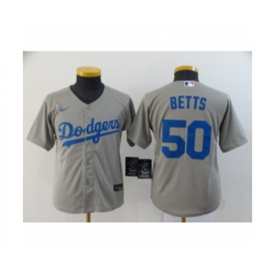 Youth Los Angeles Dodgers 50 Mookie Betts Royal Gray 2020 Cool Base Jersey