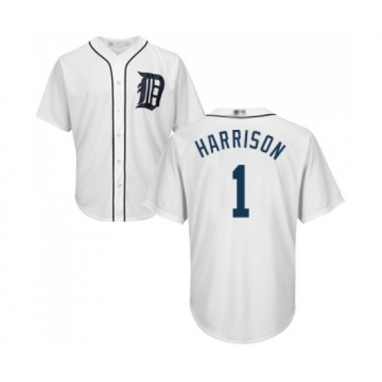 Men's Detroit Tigers 1 Josh Harrison Replica White Home Cool Base Baseball Jersey