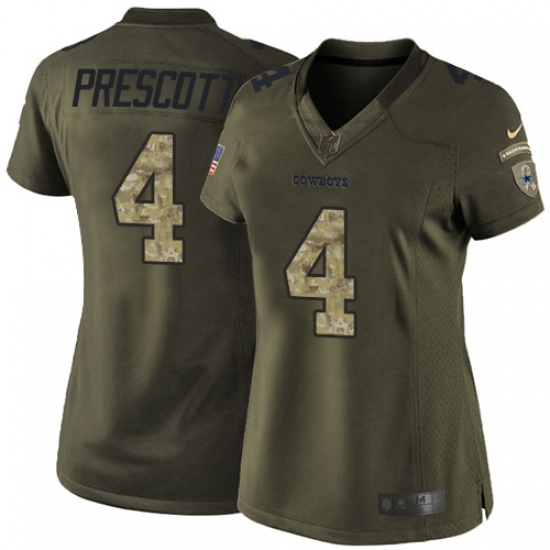 Women's Nike Dallas Cowboys 4 Dak Prescott Elite Green Salute to Service NFL Jersey