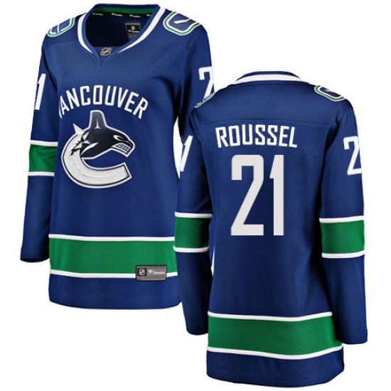 Women's Vancouver Canucks 21 Antoine Roussel Fanatics Branded Blue Home Breakaway NHL Jersey