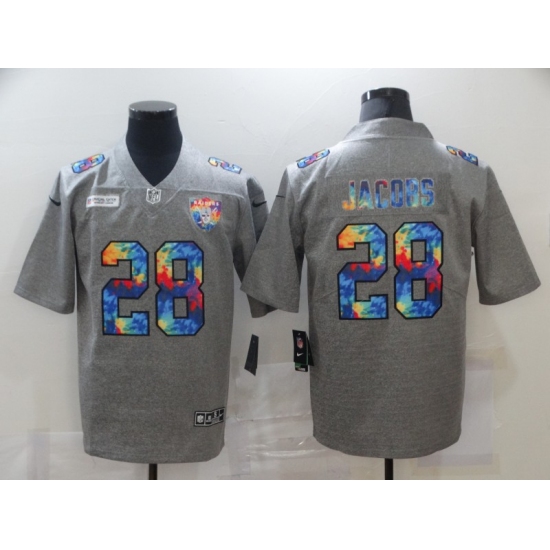 Men's Oakland Raiders 28 Josh Jacobs Gray Rainbow Version Nike Limited Jersey