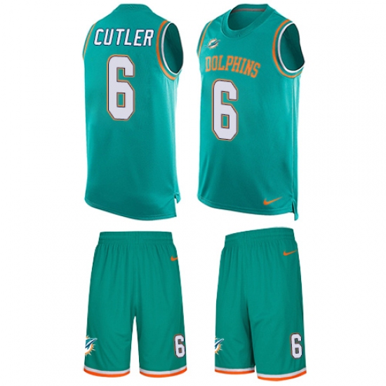 Men's Nike Miami Dolphins 6 Jay Cutler Limited Aqua Green Tank Top Suit NFL Jersey
