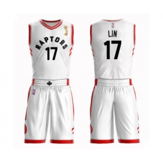 Women's Toronto Raptors 17 Jeremy Lin Swingman White 2019 Basketball Finals Champions Suit Jersey - Association Edition