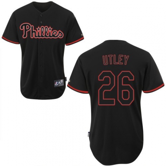 Men's Majestic Philadelphia Phillies 26 Chase Utley Replica Black Fashion MLB Jersey
