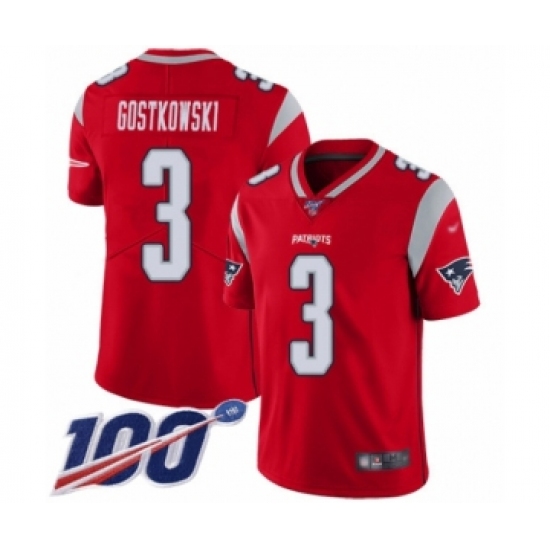 Men's New England Patriots 3 Stephen Gostkowski Limited Red Inverted Legend 100th Season Football Jersey