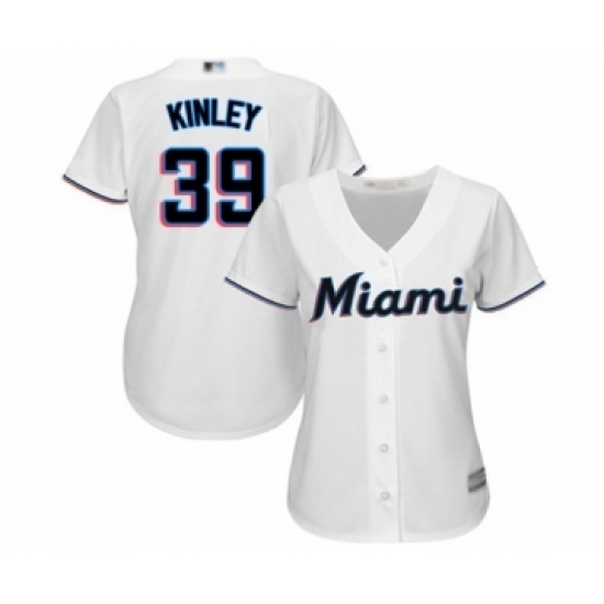 Women's Miami Marlins 39 Tyler Kinley Authentic White Home Cool Base Baseball Player Jersey