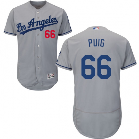 Men's Majestic Los Angeles Dodgers 66 Yasiel Puig Grey Flexbase Authentic Collection MLB Jersey